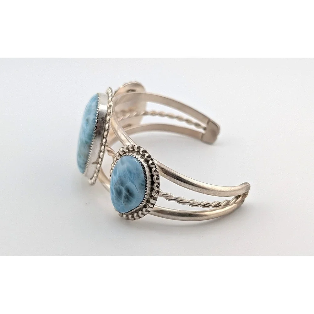 Handmade Larimar Statement Cuff Bracelet in Sterling Silver Unique Jewelry Gift* - Picture 6 of 10
